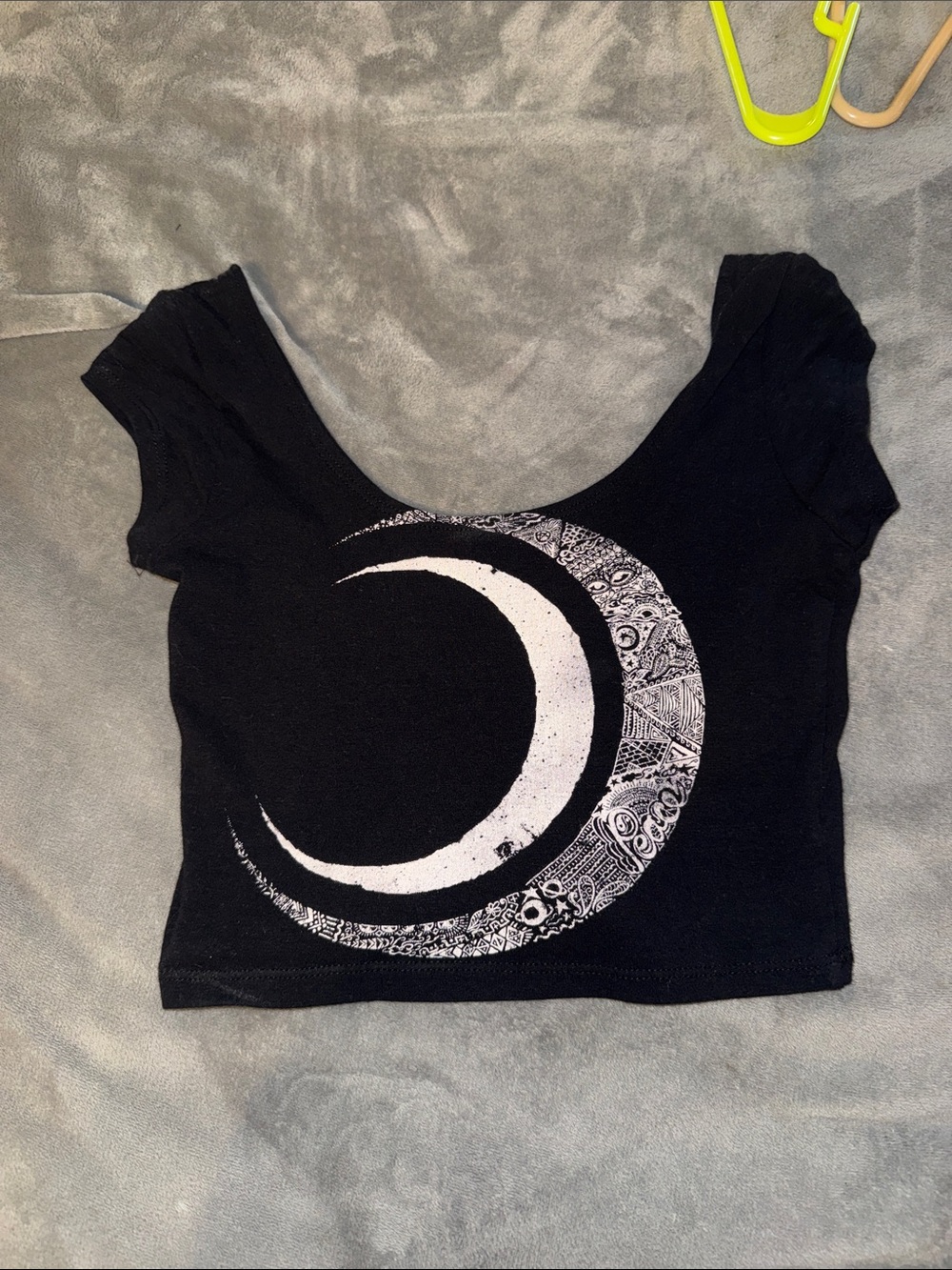 Workshop Republic Clothing Black Crop Top with White Crescent Moon
